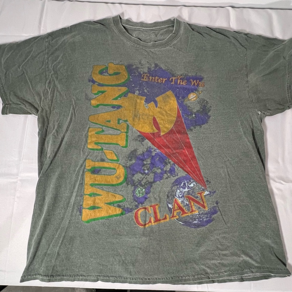 Wu-Tang Men Shirt L Green Graphic Print Clan Band Tee Logo Y2K